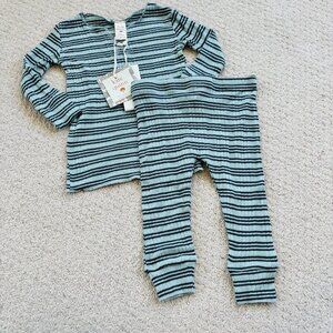 Kate Quinn blue stripe cotton ribbed outfit